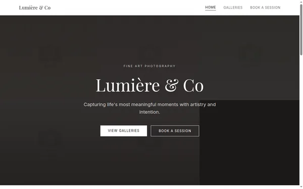 Homepage of the Lumière & Co photography portfolio demo site